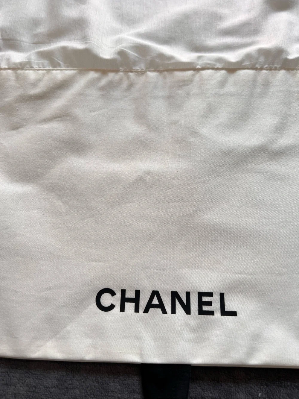 Chanel White Cotton Folder Dust Bag with Black Ribbon Ties Storage Large
